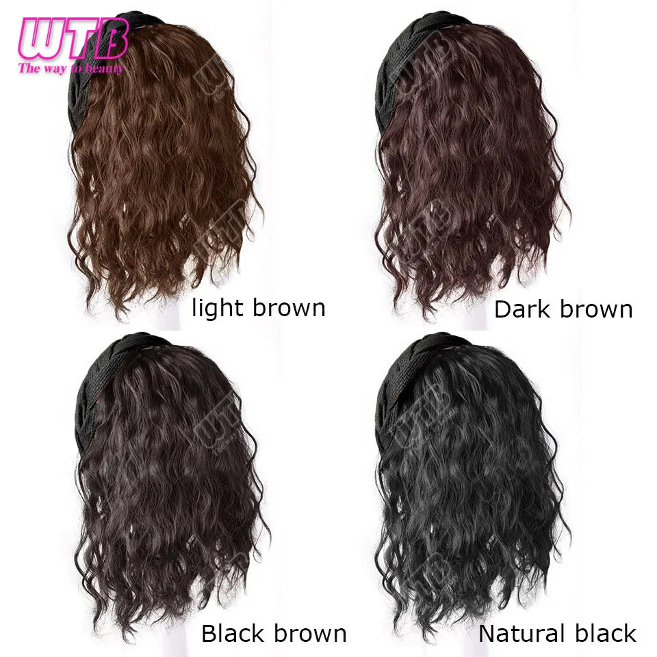 Short Wavy Curly Headband Wig Clip on Hair Extension U-Shaped Hairpieces Synthetic Natural Fake Half Wig for Women