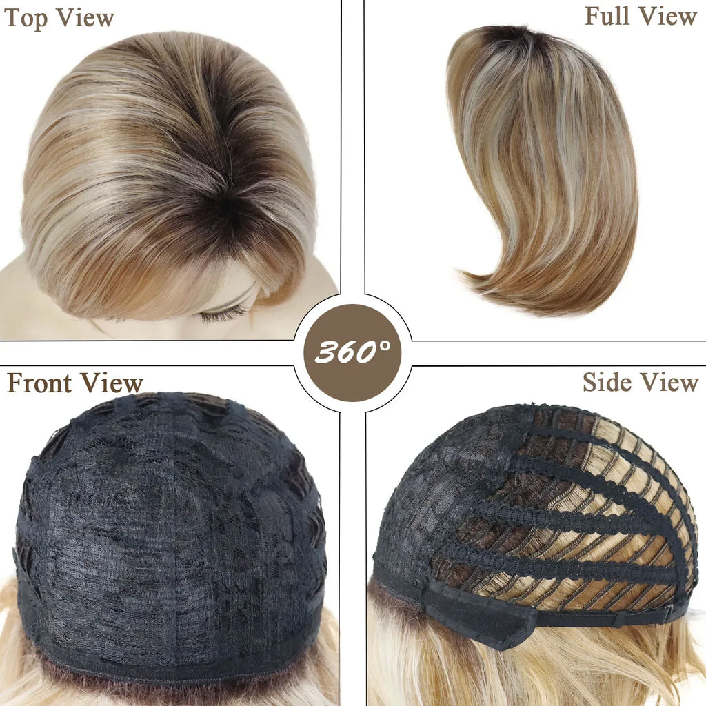 Bob Wigs for Women Synthetic Hair Heat Resistant Fiber Mixed Blonde Short Straight Hair Wig with Bangs Natural Hairstyle Costume