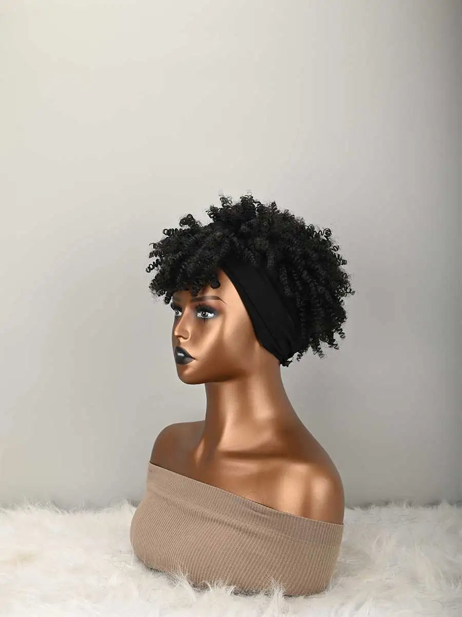 Headband Wig Curly Headband Wig With Bangs For Women Synthetic Afro Curly Hair Wig With Headband Attached Wigs