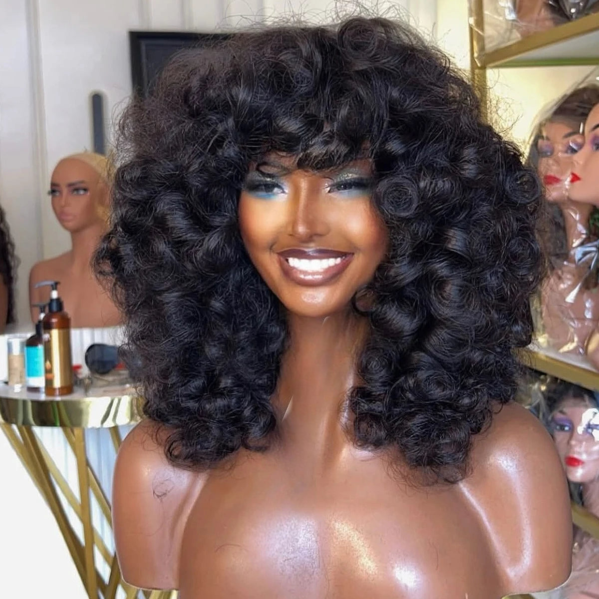 300 Density Glueless Bouncy Curly Remy Wig 100% Human Hair Wear And Go 13x4 HD Lace Front Wig Brazilian Super Double Drawn Curly