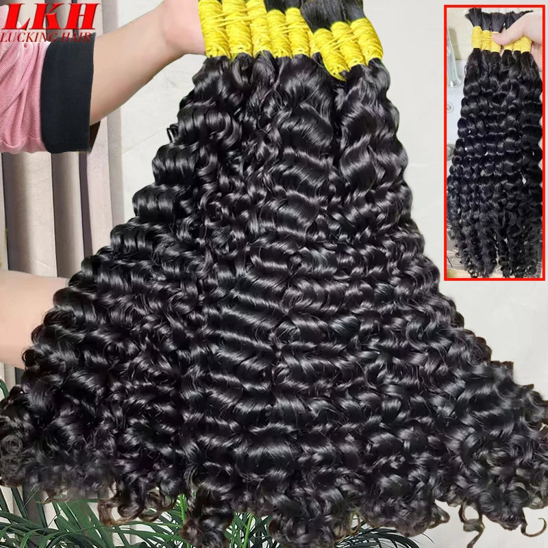 Extensiones De Cabello 100 Humano Boho Braids 100% Real Raw Indian Deep Water Wave Burmese Curly No Weft Human Hair Bulk Bundles