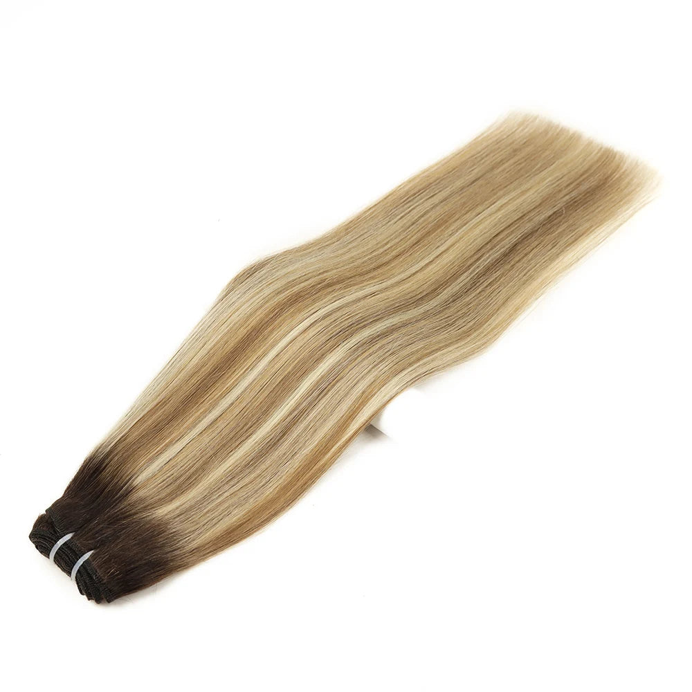 Straight Real Human Hair Weaves 100% Remy Human Natural Hair Bundles Sew In Weft Hair Extensions Ombre Blonde For Salon