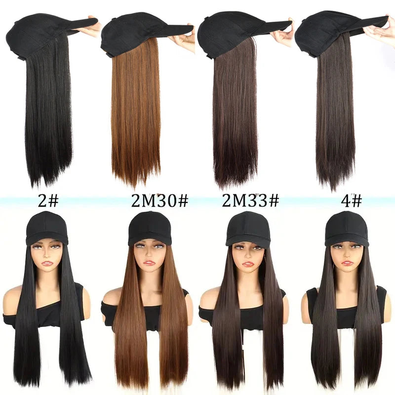 Long Wavy Curly Synthetic Wig Baseball Cap HairKopo Extensions Hat Wigs Black Brown Adjustable Hairpiece for Women ByHUAYA Store