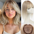 Human Hair Toppers for Women with Bangs 5"*5.5"Large Coverage Mixed Brown 100% Real Human Toppers for Women with Thinning Hair