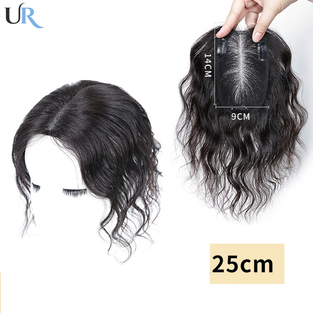 Women Curly Hair Toppers Breathable Human Hair Wigs Hand Made Swiss Net Natural Lady Clips Topper 13x14cm Curly/Straight Hair
