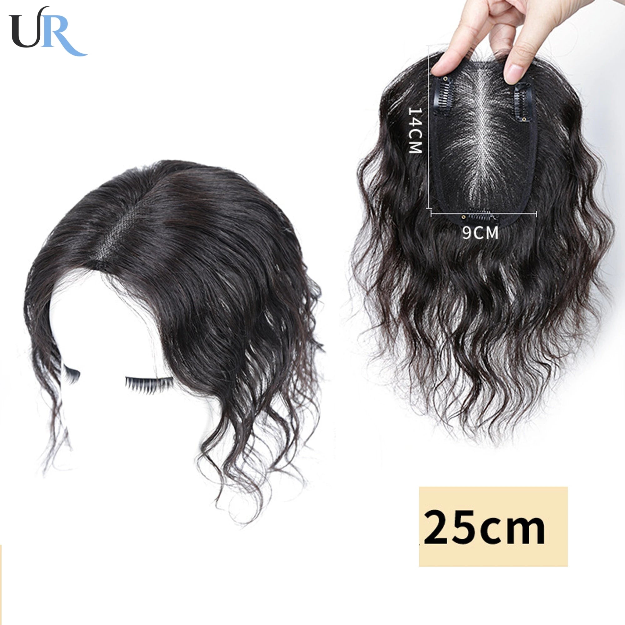 Women Curly Hair Toppers Breathable Human Hair Wigs Hand Made Swiss Net Natural Lady Clips Topper 13x14cm Curly/Straight Hair