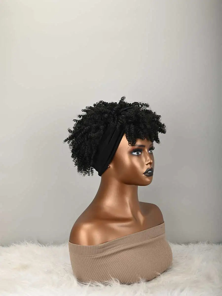 Headband Wig Curly Headband Wig With Bangs For Women Synthetic Afro Curly Hair Wig With Headband Attached Wigs