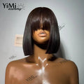 Short Straight Bob Lace Front Human Hair Wig With Bangs For Woman 4x4 Lace Closure Smooth Hair Wig High Density Yimisunny