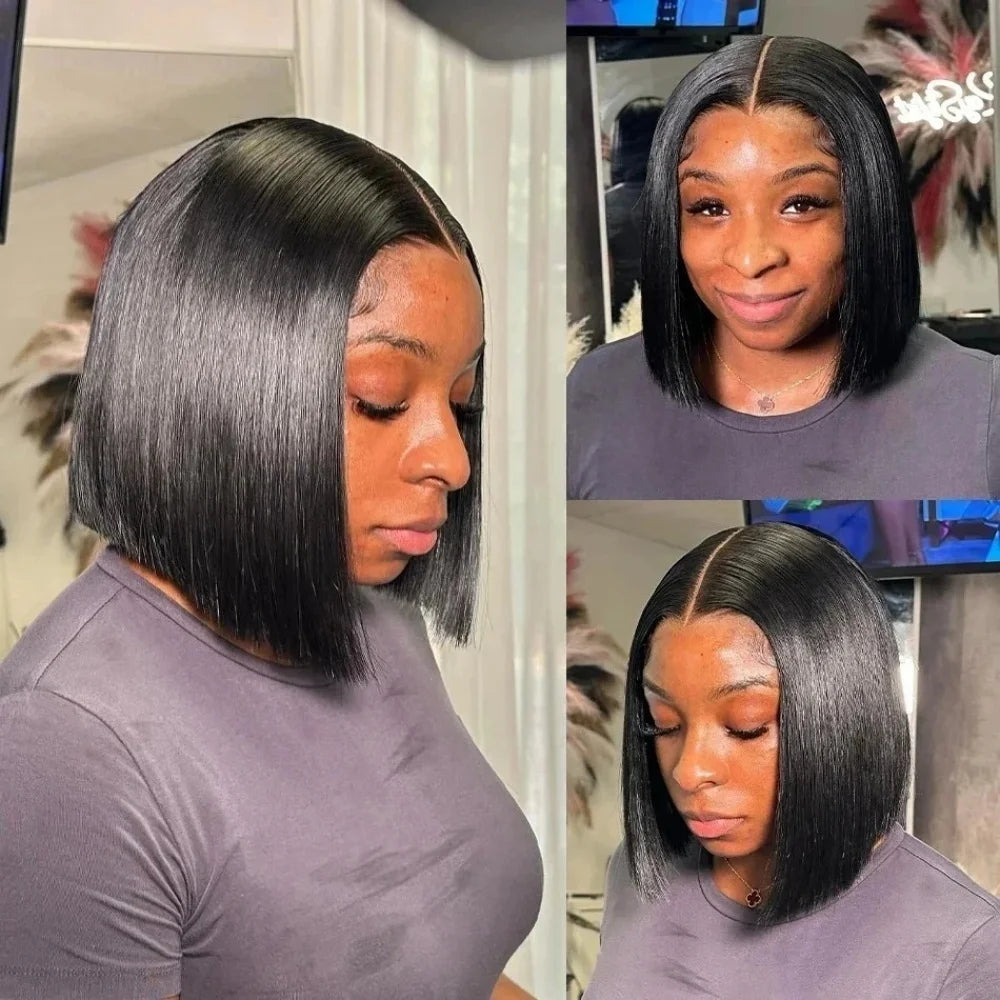100% Human Hair Black Straight Bob Wig Brazilian Remy 13x4 Transparent Lace Front Wigs 4x4 Closure Lace Frontal Short Bob Wigs