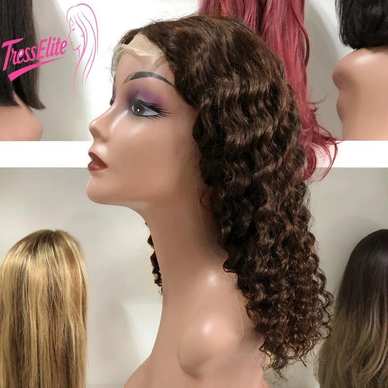 High Quality Front Lace Wig BOB DEEP High Density4 * 4 Frontal Lace Wigs European and American Wig Natural Brazilian Virgin Remy