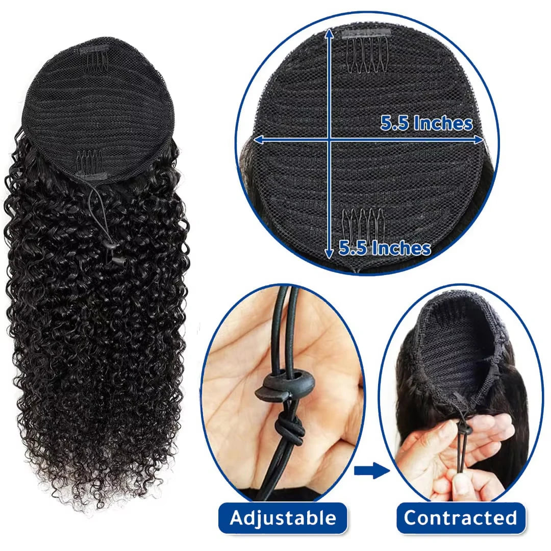 Real Human Hair Ponytail for Women Drawstring Afro Kinky Curly Ponytails Human Hair Clips In Mongolia Hairpieces Extension