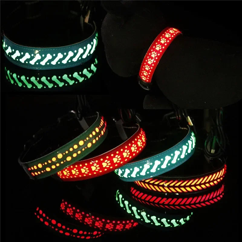 LED Lights Dog Pets Collars Adjustable Polyester Glow In Night Pet Dog Cat Puppy Safe Luminous Flashing Necklace