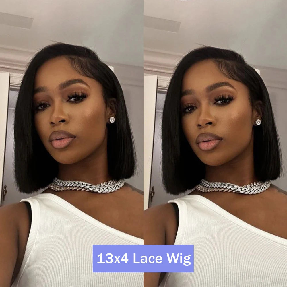 100% Human Hair Black Straight Bob Wig Brazilian Remy 13x4 Transparent Lace Front Wigs 4x4 Closure Lace Frontal Short Bob Wigs
