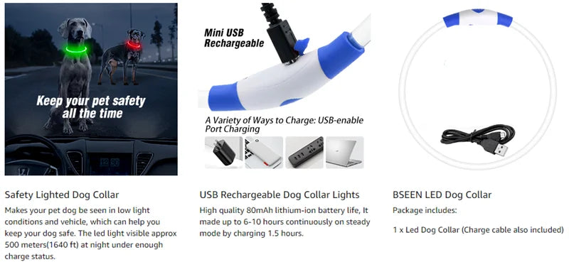 4 Modes Dog Luminou Charge Collar Led Usb Cat Silicone Colorful Collars Cuttable Night Glow Pet Loss Prevention Dogs Accessories