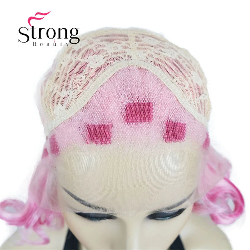 Short Curly Bob Wig Lace Front Wig Pink Synthetic Lace Front Wig For Women Natural Hairline Heat Resistant Synthetic Fiber