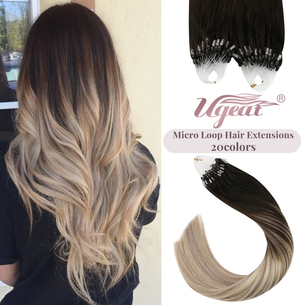 Ugeat Micro Loop Human Hair Extensions Real Human Hair Micro Link Hair Extensions Brazilian Natural High Quality 50g Per Pack