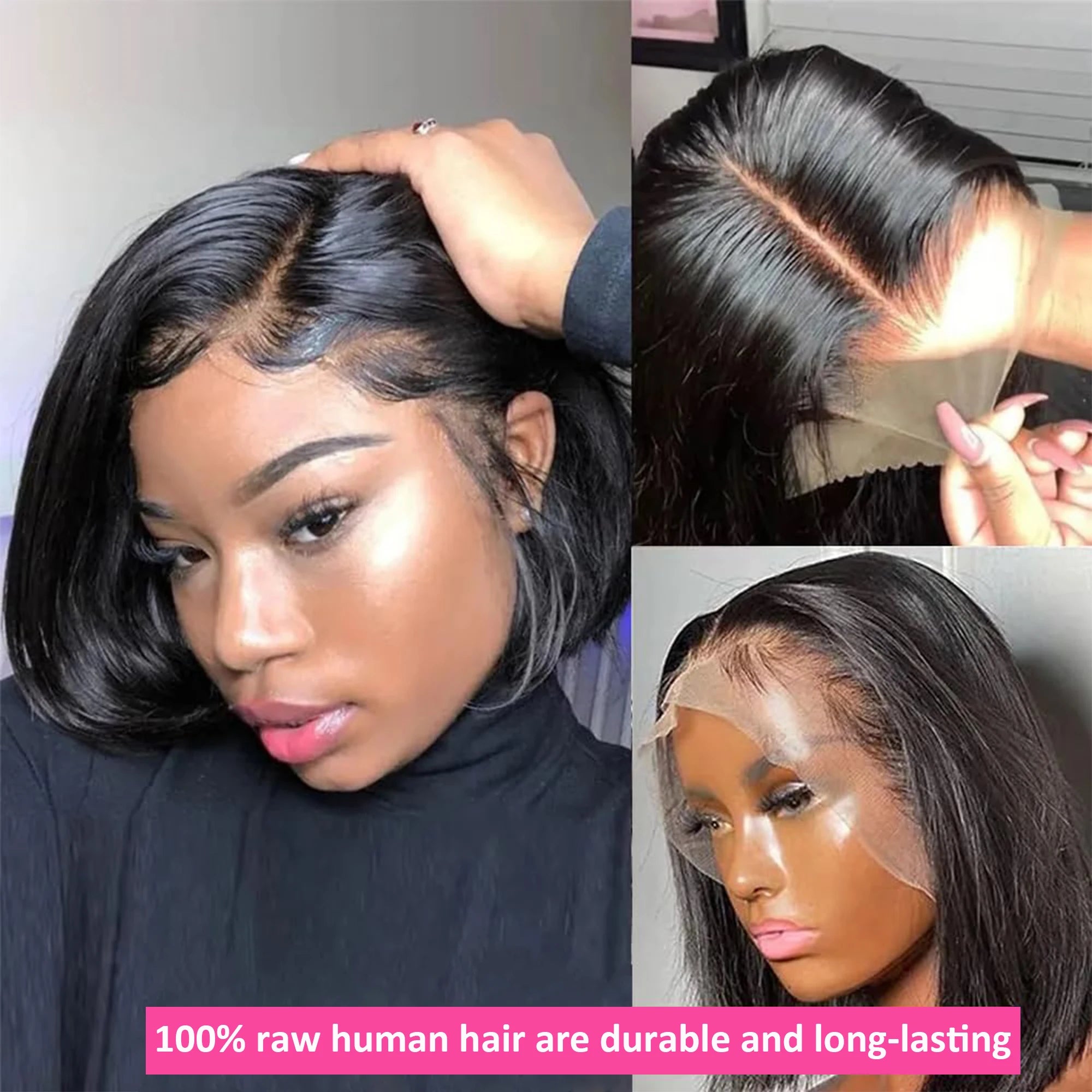 180% 13x4 Lace Frontal Wigs Silky Straight Human Hair Transparent Lace Bob Wigs 4x4 5x5 Lace Closure Wig Human Hair For Women