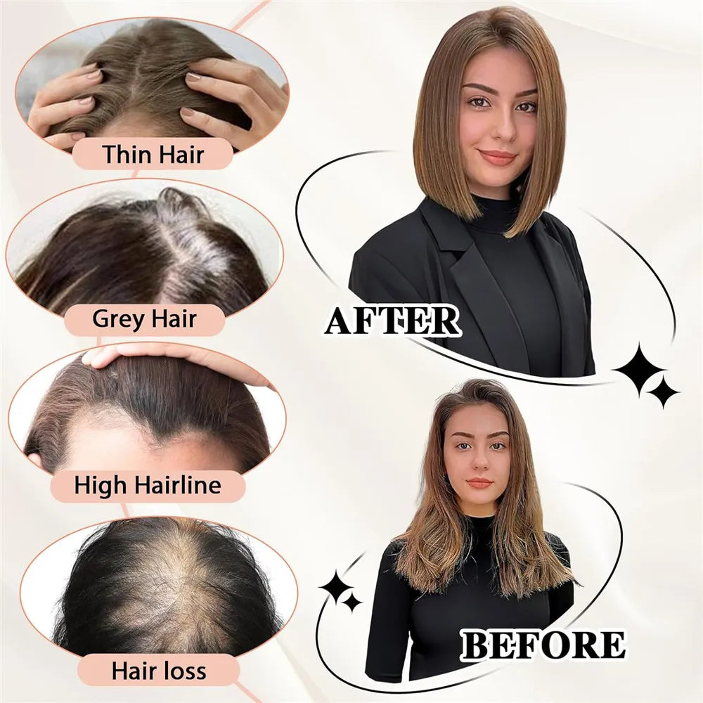 Human Hair Toppers for Women with Bangs 5"*5.5"Large Coverage Mixed Brown 100% Real Human Toppers for Women with Thinning Hair