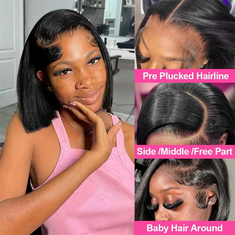 180% 13x4 Lace Frontal Wigs Silky Straight Human Hair Transparent Lace Bob Wigs 4x4 5x5 Lace Closure Wig Human Hair For Women