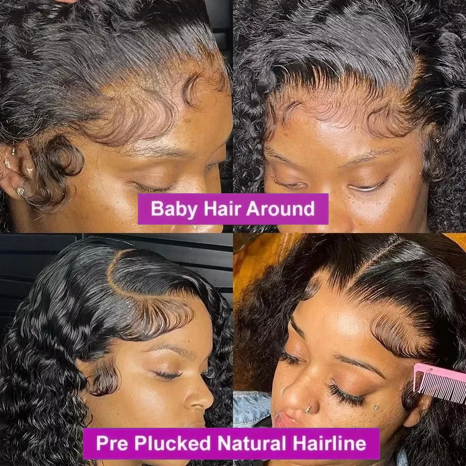 Water Wave Bob Brazilian Wig Frontal Lace Wig 180% Pre-Plucked Natural Wave Wear Curly Lace Frontal Human Hair Wigs For Women