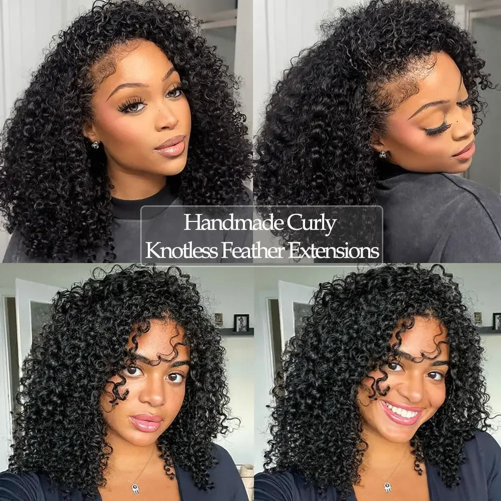 Brown Curly Deep Wave Miracle Knots Feather Crochet Human Hair For Braiding Boho Braids Pre-Separated 100% Human Hair Extensions