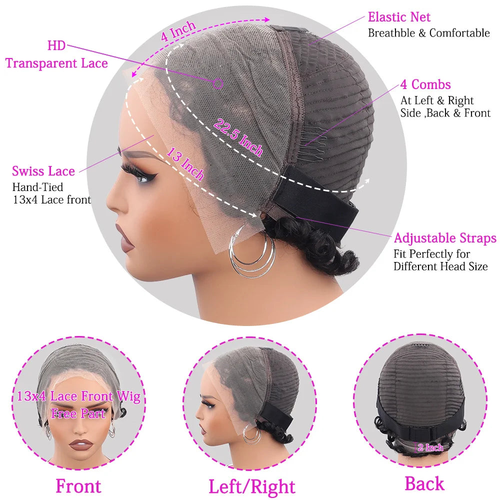 Curly 13x4 HD Lace Front Human Hair Wig 150% Chic Short Pixie Cut Wigs For Women 100% Brazilian Human Hair PrePlucked Daily Wear