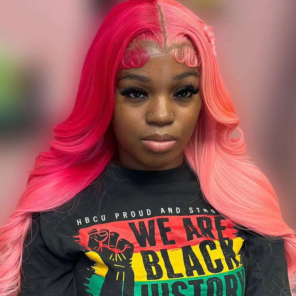 13X6 HD Transparent Light Pink Lace Front Wig Two Tone Colored Pre Plucked Light Red 13X4 Lace Frontal Wigs For Women Human Hair