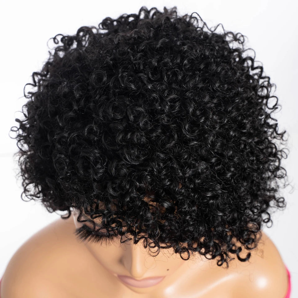 Lekker 100% Human Hair Wigs Long Pixie Cut Afro Kinky Curly Bob For Women Brazilian Remy Hair Full Machine Made Glueless Wigs