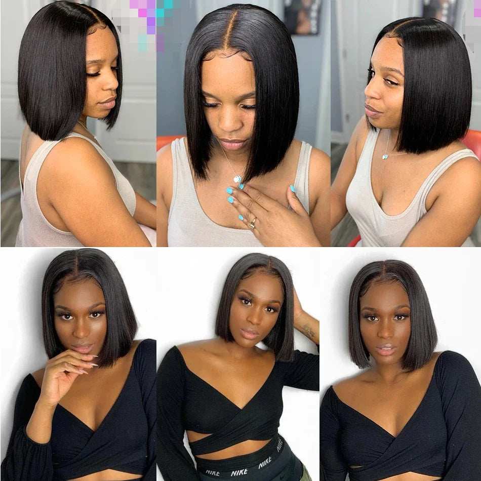 2026 New 10 Inch 4x4 Lace Front Synthetic Wig, Bone Straight Short Bob Preplucked Soft Brazilian Style Daily Wear Fashion Lace F