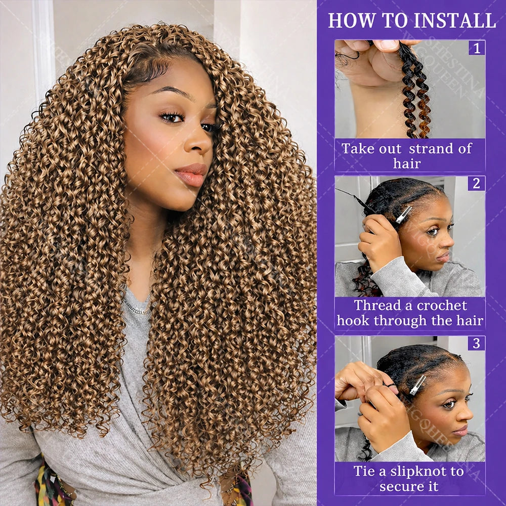 Curly Feather Miracle Knots Crochet Braid Human Hair #27 Blonde Knotless Small Spirals Curly Crochet Hair Extensions For Braids