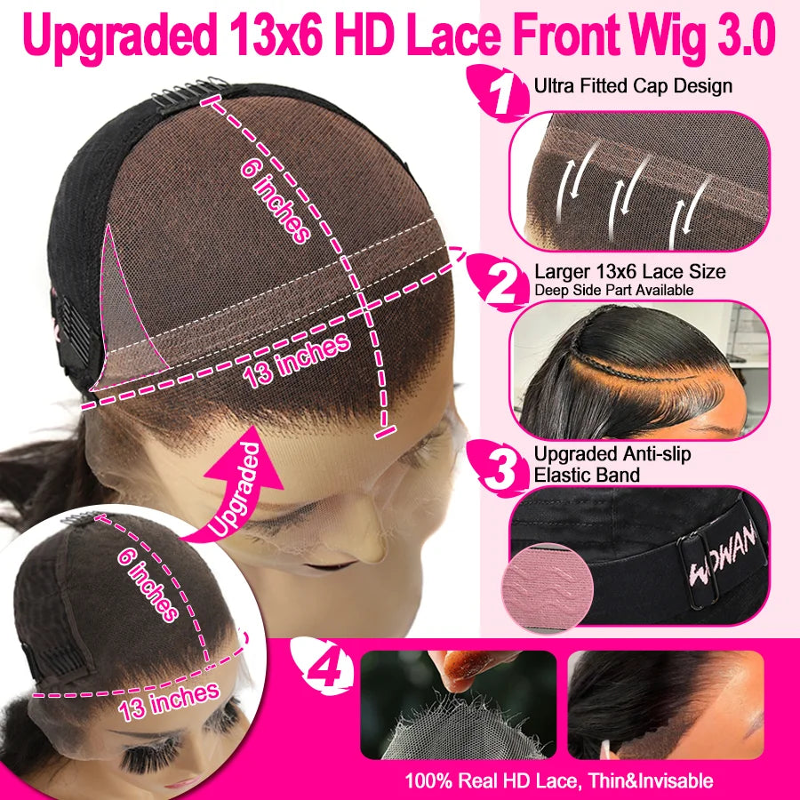 Wow Angel 13x6 HD Lace Front Wigs 250% Remy Hair Body Wave Human Hair Wigs HD Lace Wigs Pre Plucked Wear To Go Wigs for Women