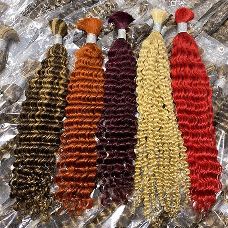 Human Braiding Hair 100g/Pack Deep Curly Bulk Brazilian Virgin Human Hair Extensions for Boho Braids Natural Black Wet and Wavy