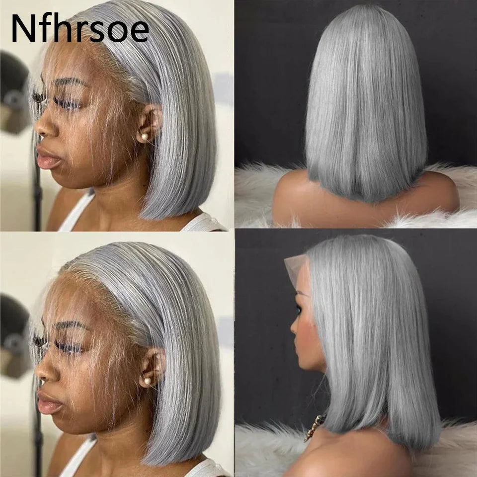 Gray Short Bob Wig Lace Front Human Hair Wigs For Women Silver Grey 13x6 Lace Frontal Wig Brazilian Remy Hair Wigs Preplucked