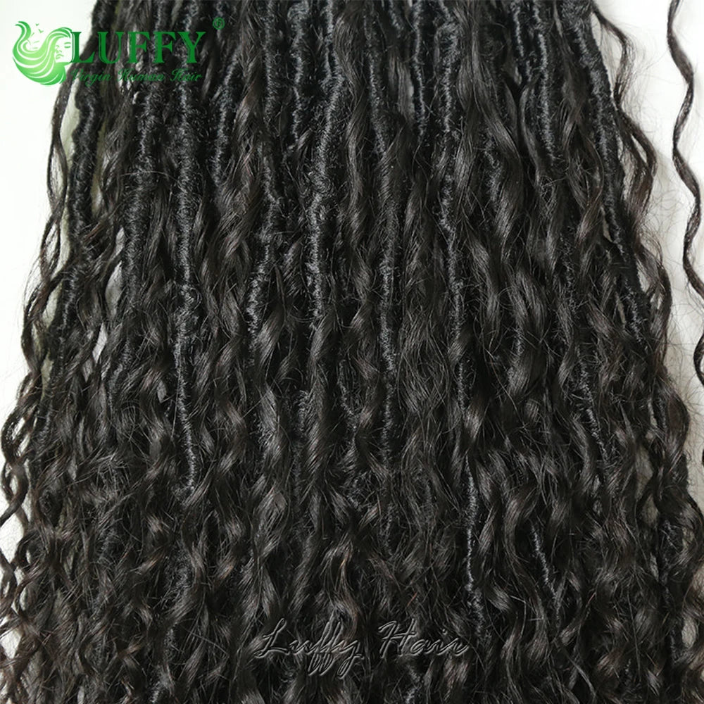 Human Hair Boho Locs Crochet Hair Pre Looped Crochet Boho Dreadlocks Human Hair Curly Ends Braiding Hair Extensions