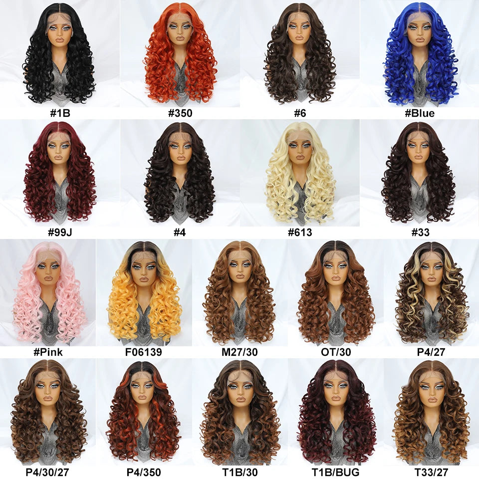 Latisha 13X6 Synthetic Lace Front Wigs Curly 13X5X1 Pre Plucked Lace Frontal Wig with Bangs for Women Highlight with Babyhair