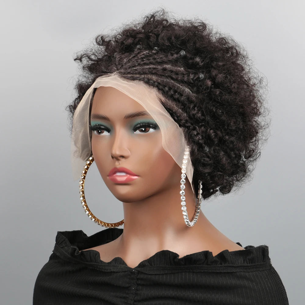 13X4 Afro Kinky Curly Wave Bob Lace Front Braided Wig Brazilian Remy Human Hair Lace Natural Hairline Human Hair Wig