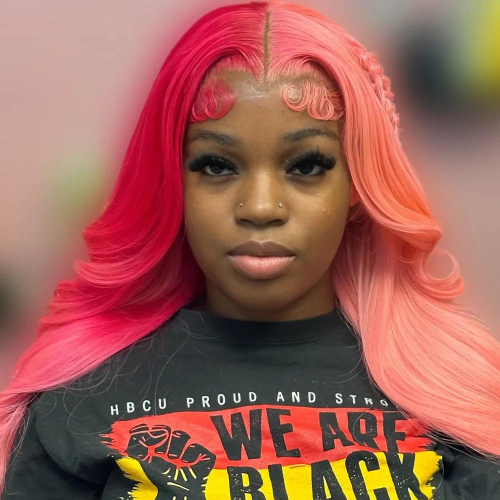 13X6 HD Transparent Light Pink Lace Front Wig Two Tone Colored Pre Plucked Light Red 13X4 Lace Frontal Wigs For Women Human Hair