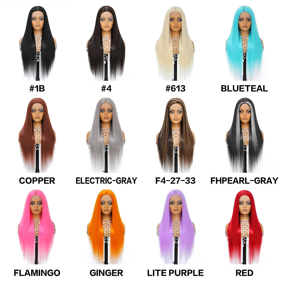 Lace Front Wig 30 Inch Synthetic Straight T Part Lace Wig For African Women High Temperature Fiber Pink Blonde HD Lace Women Wig