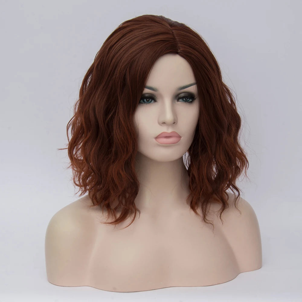 Women’s Short Wavy Brown Bob Wig with Side Line Part Heat Resistant Synthetic Great for Halloween Cosplay Themed Gatherings