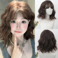 Brown Black Short Curly Hair Wig for Women High Quality Synthetic Wig Wave Fashion Ladies Wig with Bangs Cosplay Lolita Party