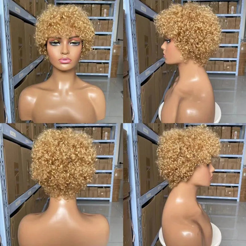 High Quality Afro Kinky Curly Human Hair Full Machine Wigs for Women 180% Density 4inches wigs Natural Color 4# 99j# 30# 27#