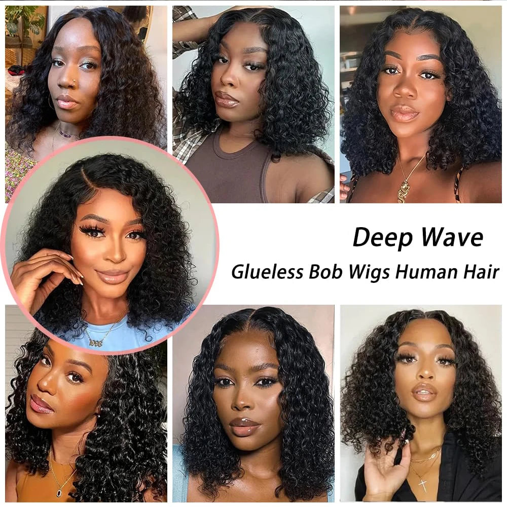 Vrbest Deep Wave Wear And Go Glueless Bob Wig For Women Ready To Go Human Hair Wigs 4x4 Lace Closure Wig 100% Human Hair