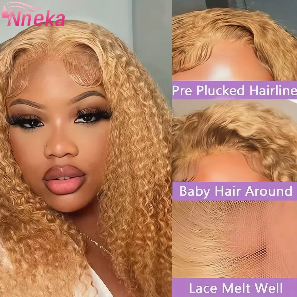 Curly Honey Blonde Wig Human Hair 13x6 Deep Wave Frontal Wigs For Women 13x4 Hd Water Wave Lace Front Wig #27 Colored Wig 30Inch