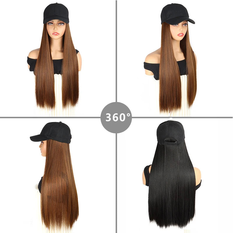 Long Wavy Curly Synthetic Wig Baseball Cap HairKopo Extensions Hat Wigs Black Brown Adjustable Hairpiece for Women ByHUAYA Store