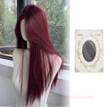 Red Wig for Women Long Straight Hair Forehead Lace Wig  for Cosplay Daily Use Lolita  Synthetic Wigs Natural Hair Heat Resistant