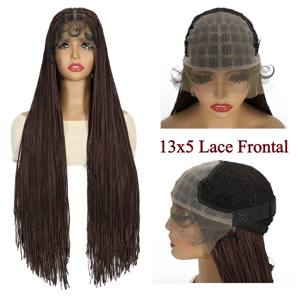 13x5 Lace Frontal Wig for Women Long Synthetic Hair Braided Wig with Baby Hair Crochet Glueless Black Wig for Daily Use