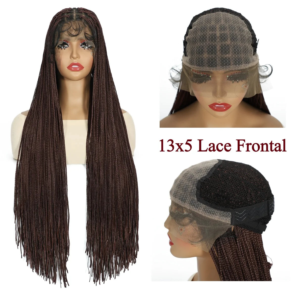 13x5 Lace Frontal Wig for Women Long Synthetic Hair Braided Wig with Baby Hair Crochet Glueless Black Wig for Daily Use