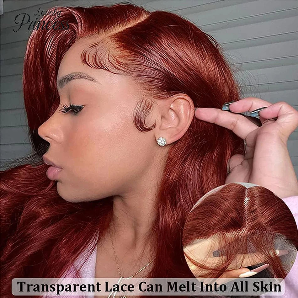 Reddish Brown Bone Straight Lace Front Human Hair Wig Brazilian 13x6 HD Transparent Lace Frontal Wigs For Women Clearance Sale