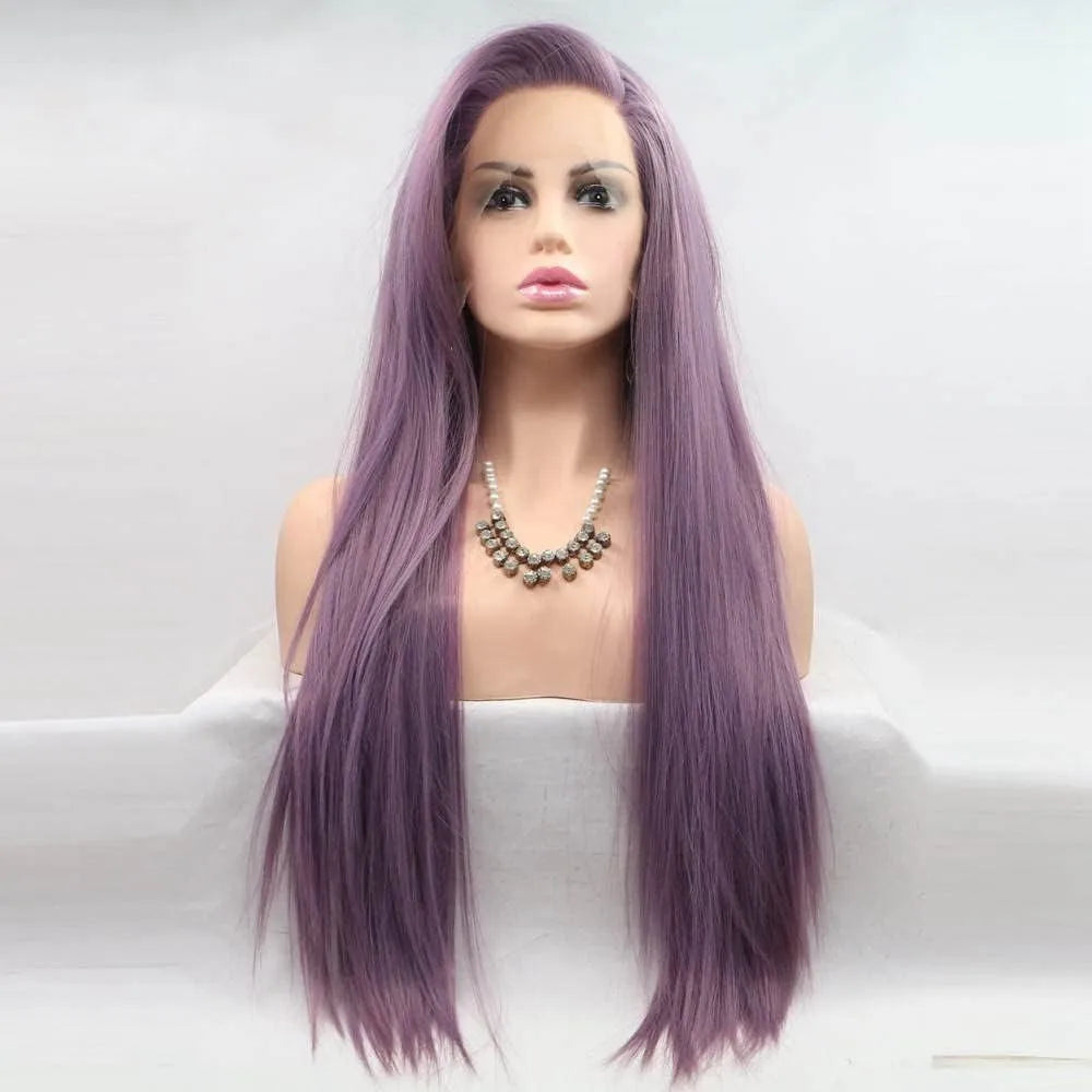 Mixed Purple Synthetic Lace Front Wig For Women Long Straight Purple Wig Side Part Lavender Purple Lace Front Wig Heat Resistant