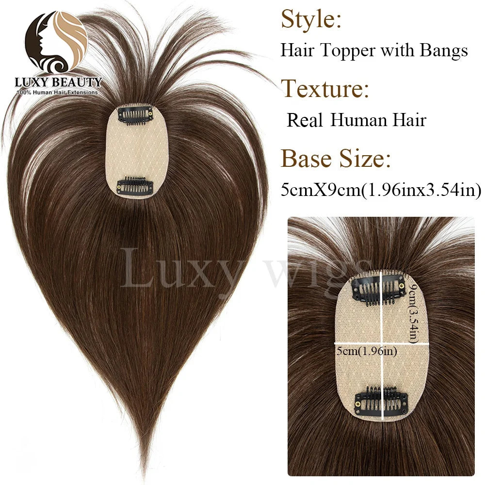 Human Hair Topper With Bangs Women 5x9cm Natural Black Brown Highlights Blonde Skin Scalp Clip in Topper Hair Pieces Human Hair
